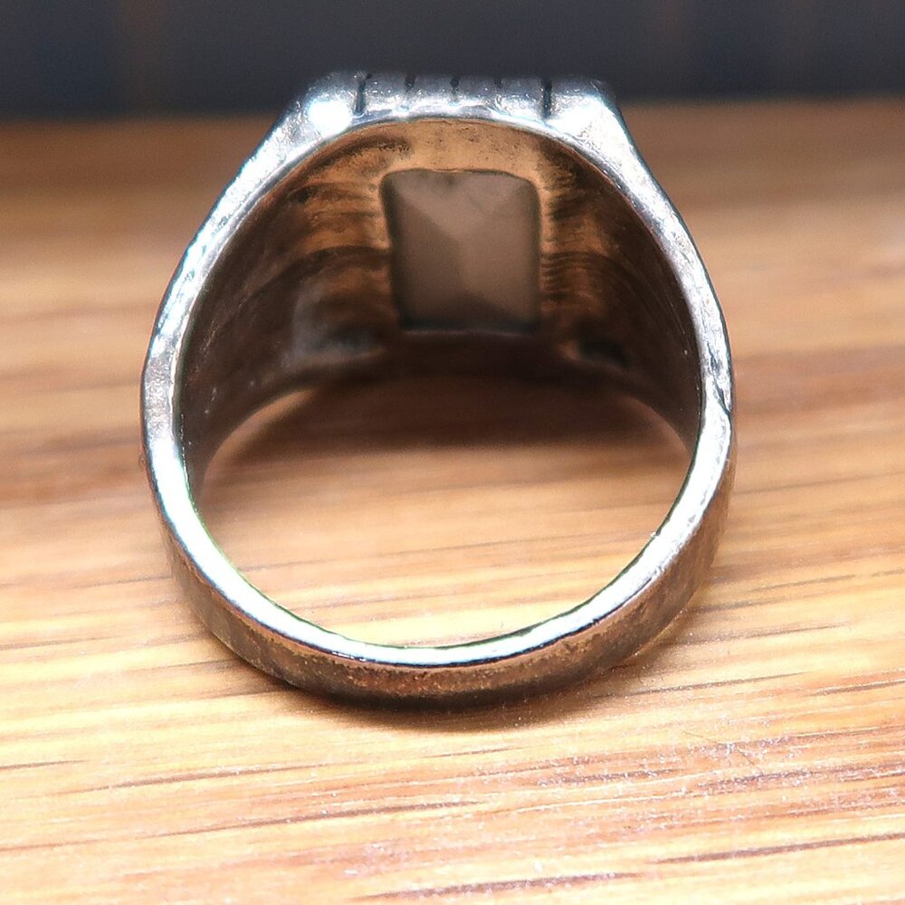 Men's Silver Tone Statement Ring Chunky Band Large Light Blue Rectangular Stone - Picture 7 of 8